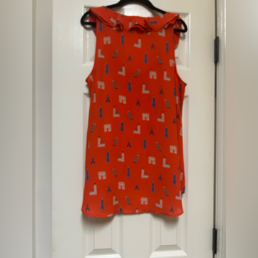 Maeve Ruffled Sleeveless Blouse in orange with unique Prints - Picture 2 of 6